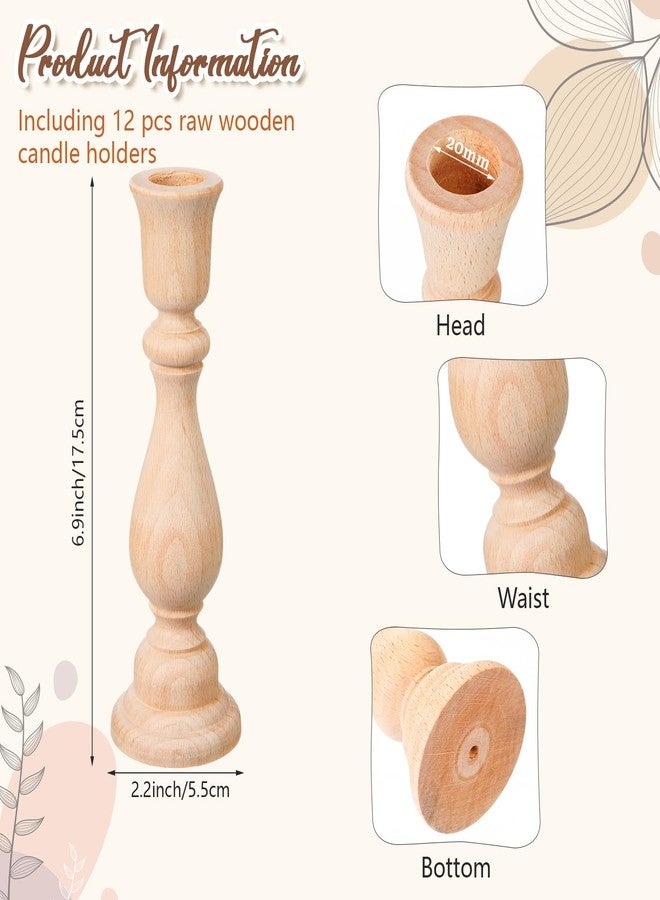 Nitial 12 Pcs Unfinished Classic Wood Candle Holders Small Wooden Candlesticks Unfinished Candlestick Holders for Crafts DIY Xmas Christmas Gift Decoration (6 Inch) - Image 3